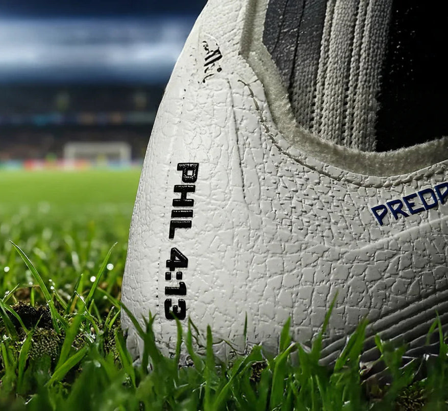 Custom personalized football boots on pitch